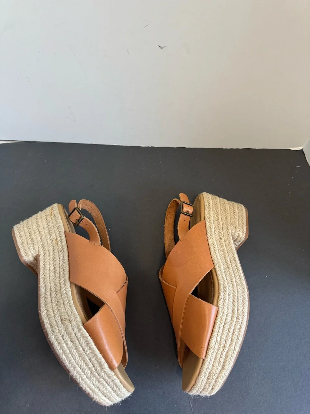Soludos Amalfi Espadrille Flatform Sandals Ankle Strap Tan Leather Size 10